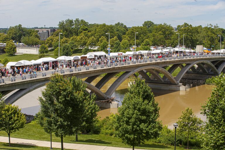 Artist tents line the Rich Street Bridge