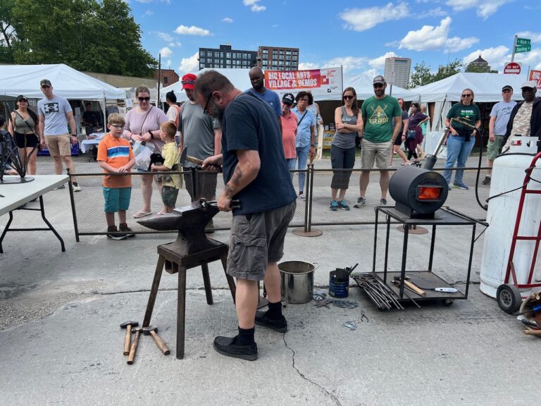 Macabee Metals demonstrates blacksmithing at the Big Local Arts Village