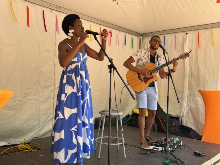 Columbus duo Starlit Ways performs on the Word Is Art & Acoustic Lounge stage